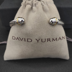 David Yurman 5mm Gold and Silver Cable Cuff Bracelet with Smooth Round End Caps