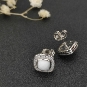 David Yurman 7mm Square White Agate Stud Earrings