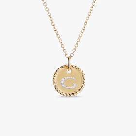 David Yurman Silver Diamond Letter G Round Pendant Necklace, Length 42cm + 3cm + 3cm