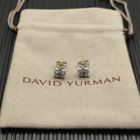 David Yurman 8mm Sterling Silver Pav&Atilde;&copy; White Diamond Pyramid Stud Earrings