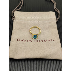 David Yurman Gold 8mm Four-Prong Blue Diamond Ring