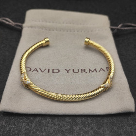 David Yurman Gold Tone 4mm Diamond Double X Cuff Bracelet
