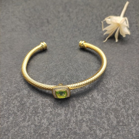 David Yurman Gold Tone 4mm Cable Square Green Diamond Cuff Bracelet