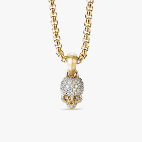 David Yurman Gold White Diamond Gumball Necklace, 2mm Chain, 45+5cm Adjustable Length