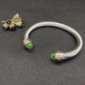 David Yurman Gold and Silver 7mm Double End Cap Bracelet with Light Green Pav&Atilde;&copy;