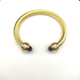 David Yurman 7mm Gold Cable Cuff Bracelet with Purple Diamond End Caps and Inlay