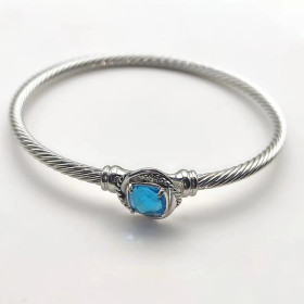 David Yurman 3mm Cable Wire Square Blue Diamond Bangle Bracelet