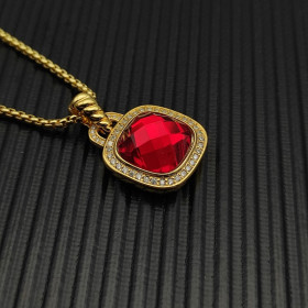 David Yurman Gold 14mm Square Red Diamond Necklace