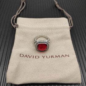 David Yurman Sterling Silver 14mm Square Pav&Atilde;&copy; Red Diamond Ring