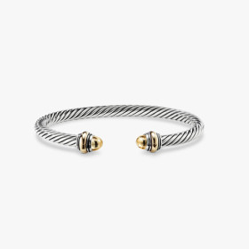 David Yurman 5mm Gold and Silver Gold End Cuff Bracelet, Fits Wrist Size 16cm - 20cm