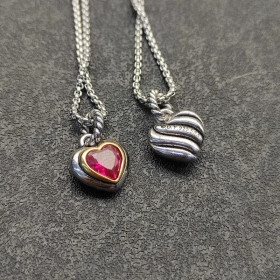 David Yurman 17&Atilde;11mm Heart Red Diamond Necklace, 1.5mm Chain, 45+5cm Adjustable Length