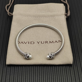 David Yurman 4mm Sterling Silver Faceted Pearl Bangle Bracelet