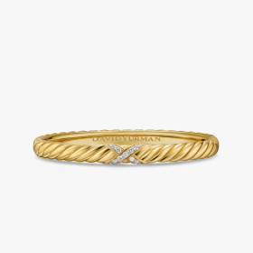 David Yurman 6.2mm Gold X-Pattern Pav&Atilde;&copy; Wave Cuff Bracelet