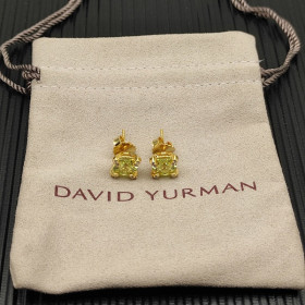 David Yurman 8mm Gold Four-Prong Green Diamond Stud Earrings