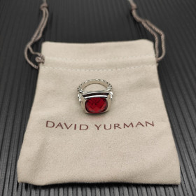 David Yurman Sterling Silver 14mm Square Red Diamond Ring