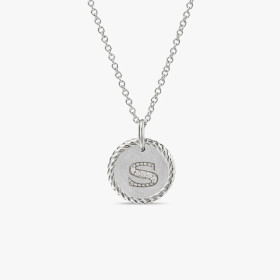 David Yurman Gold Diamond Initial S Disc Pendant Necklace