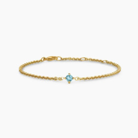 David Yurman 4mm Gold Single Stone Light Blue Diamond Bracelet