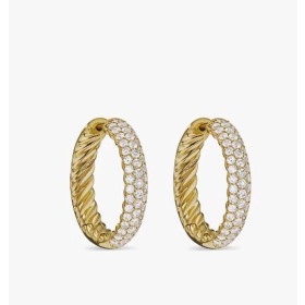 David Yurman Gold Half Pav&Atilde;&copy; Diamond Stud Earrings, 25.4&Atilde;4.8mm
