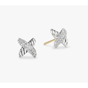 David Yurman Silver X Pav&Atilde;&copy; Diamond Stud Earrings
