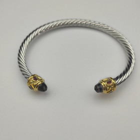 David Yurman 5mm Gold Cable Bracelet with Faceted Edge Design and Purple Diamonds