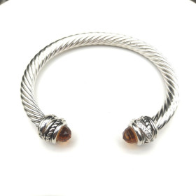 David Yurman 7mm Cable Cuff Bracelet with Rotating End Caps Champagne Diamonds