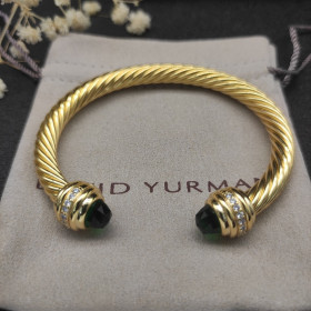 David Yurman Gold Tone 7mm Deep Green Diamond End Cuff Bracelet