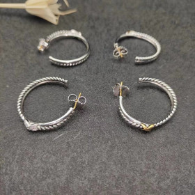 David Yurman X Cable Hoop Earrings Silver