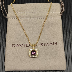 David Yurman Gold Square Pav&Atilde;&copy; Purple Diamond Necklace