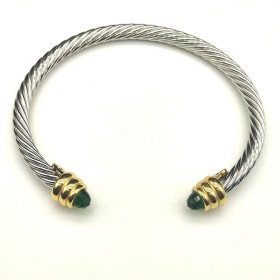 David Yurman 5mm Gold-End Deep Green Diamond Cable Cuff Bracelet