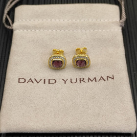 David Yurman 7mm Gold Square Purple Diamond Stud Earrings