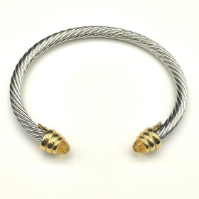 David Yurman 5mm Gold-End Yellow Diamond Cable Cuff Bracelet