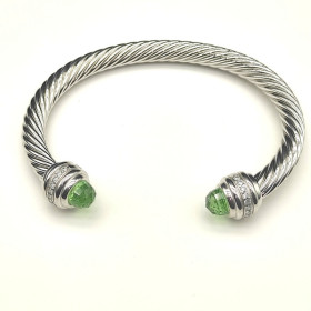 David Yurman 7mm Light Green Diamond-Set Cable Cuff Bracelet