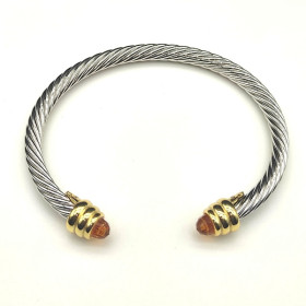 David Yurman 5mm Gold-End Champagne Diamond Cable Cuff Bracelet