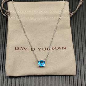 David Yurman Silver 8mm Four-Prong Blue Diamond Necklace Adjustable 42+3+3cm