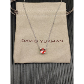 David Yurman Silver 8mm Four-Prong Red Diamond Necklace Adjustable 42+3+3cm
