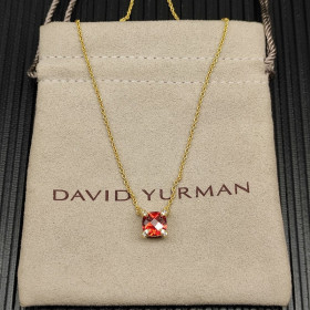 David Yurman Gold 8mm Four-Prong Red Diamond Necklace