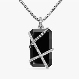 David Yurman Black Onyx Bezel Necklace, 3mm Chain, 50+5cm / 60+5cm Adjustable Length