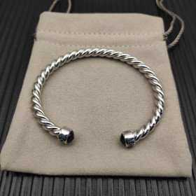 David Yurman 6mm Sterling Silver Black Diamond Cable Cuff Bracelet