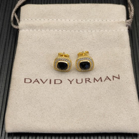David Yurman 7mm Gold Square Black Diamond Stud Earrings