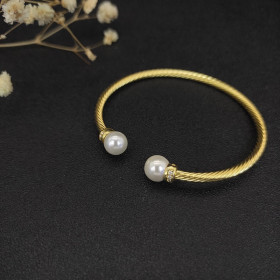 David Yurman 3mm Gold Cable Pearl Bracelet