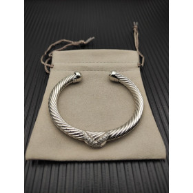 David Yurman Silver 7mm Diamond Single X Cuff Bracelet