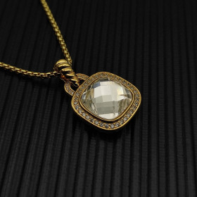David Yurman Gold 14mm Square White Diamond Necklace