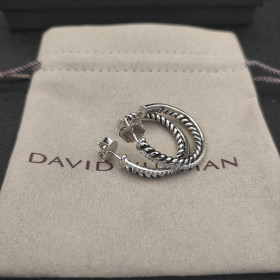 David Yurman Cable Pav&Atilde;&copy; Diamond Silver Hoop Earrings