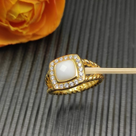 David Yurman Gold Square White Agate Pav&Atilde;&copy; Diamond Ring