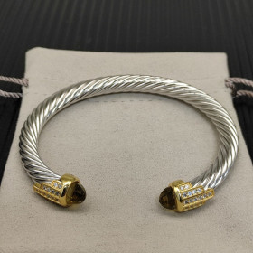 David Yurman 7mm Gold-Tone End Caps Sterling Silver Cable Cuff Bracelet Brown Diamonds
