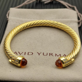 David Yurman 7mm Gold-Tone Cable Cuff Bracelet Champagne Diamonds