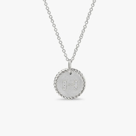 David Yurman Silver Diamond Letter H Round Pendant Necklace, Length 42cm + 3cm + 3cm