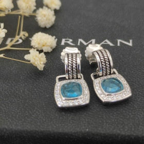 David Yurman 7mm Cable Four-Prong Stud Earrings with Blue Diamond