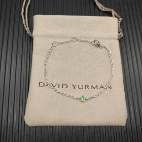 David Yurman 4mm Sterling Silver Single Stone Green Diamond Bracelet