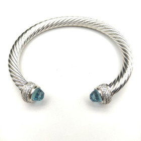 David Yurman 7mm Full Pav&Atilde;&copy; Blue Diamond-Set End Cap Cable Bracelet